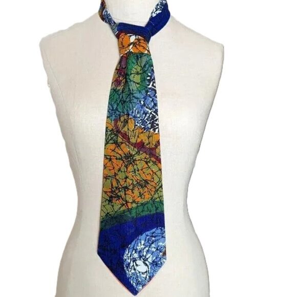 Vintage Tie Batik Abstract Design Pattern Boho Cotton Wide Unisex Art Handmade - Picture 1 of 8